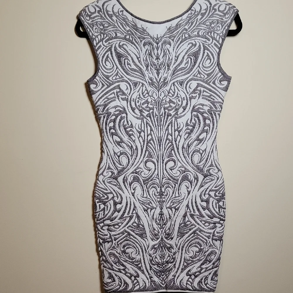 RVN Silver and White Sleeveless Bodycon Mini Dress - Picture 7 of 7